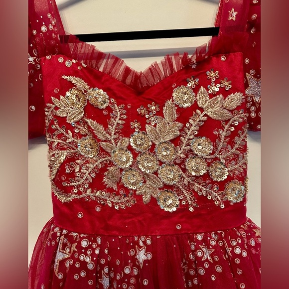 Celestial Red Star and Sequins Tulle Princess Gown Formal Dress XXS - Picture 6 of 9